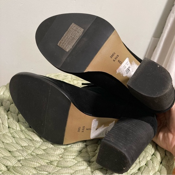 French Connection Black Suede Front Zipper Block Heel Ankle Boots - Picture 7 of 8